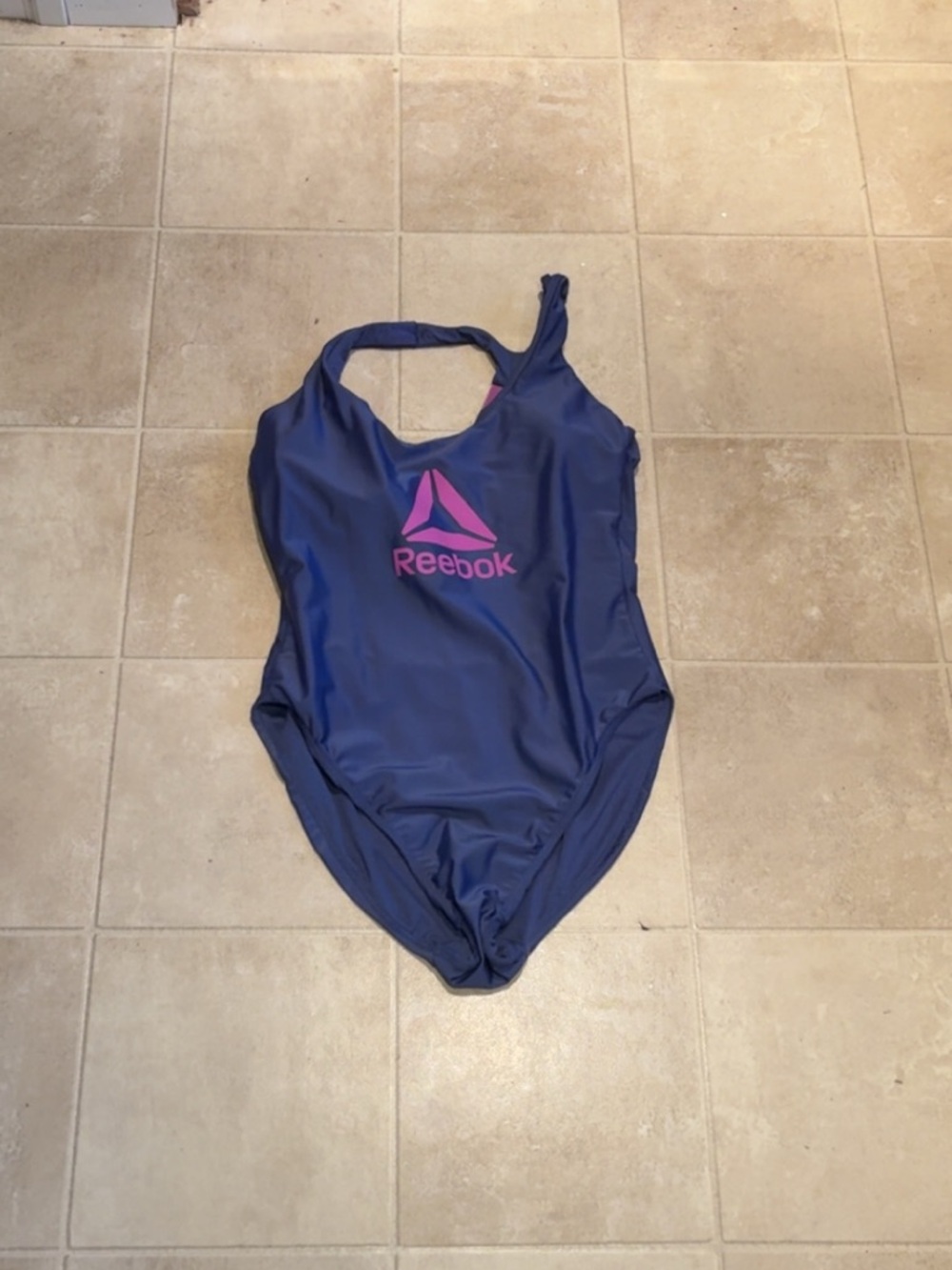 Reebok Navy Blue One-Piece Swimsuit with Pink Logo